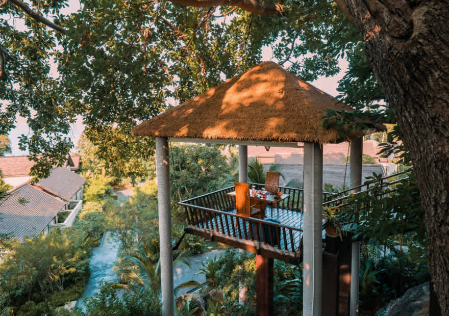Tree Tops dining platforms in the canopy at Anantara Lawana